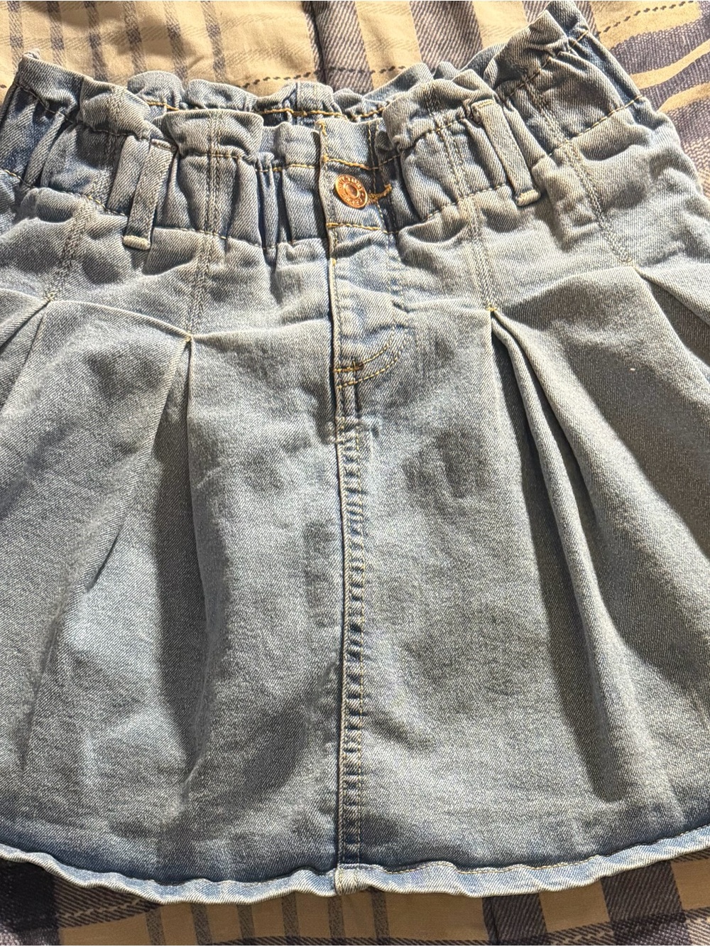 Light Blue Denim Pleated Kids Skirt - Unbranded